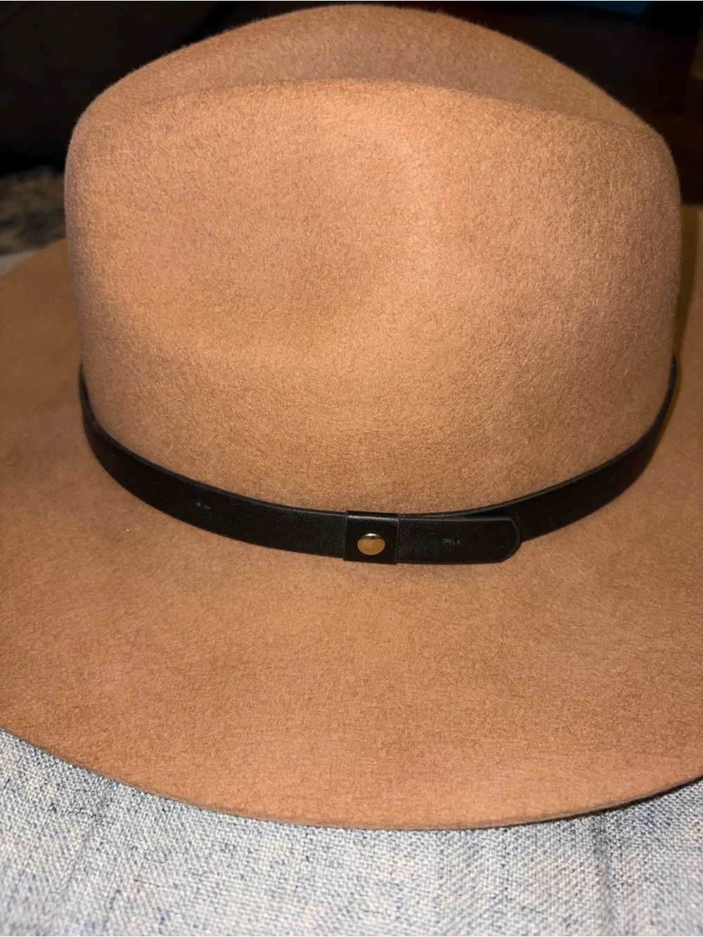 Ruggine Brown Brim Wool Hat in Tan with Black Band